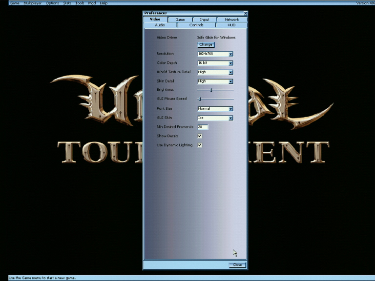 Unreal Tournament в Glide-режиме на Voodoo2 SLI в разрешении 1024x768